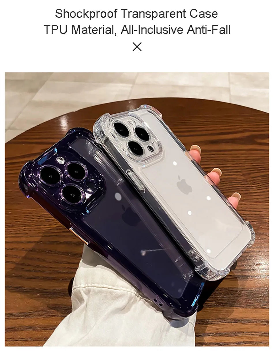 Luxury Shockproof Clear Phone Case For iPhone 15 14 13 12 11 Pro Max 14 15 Plus Silicone Bumper Transparent Hard Back Cover