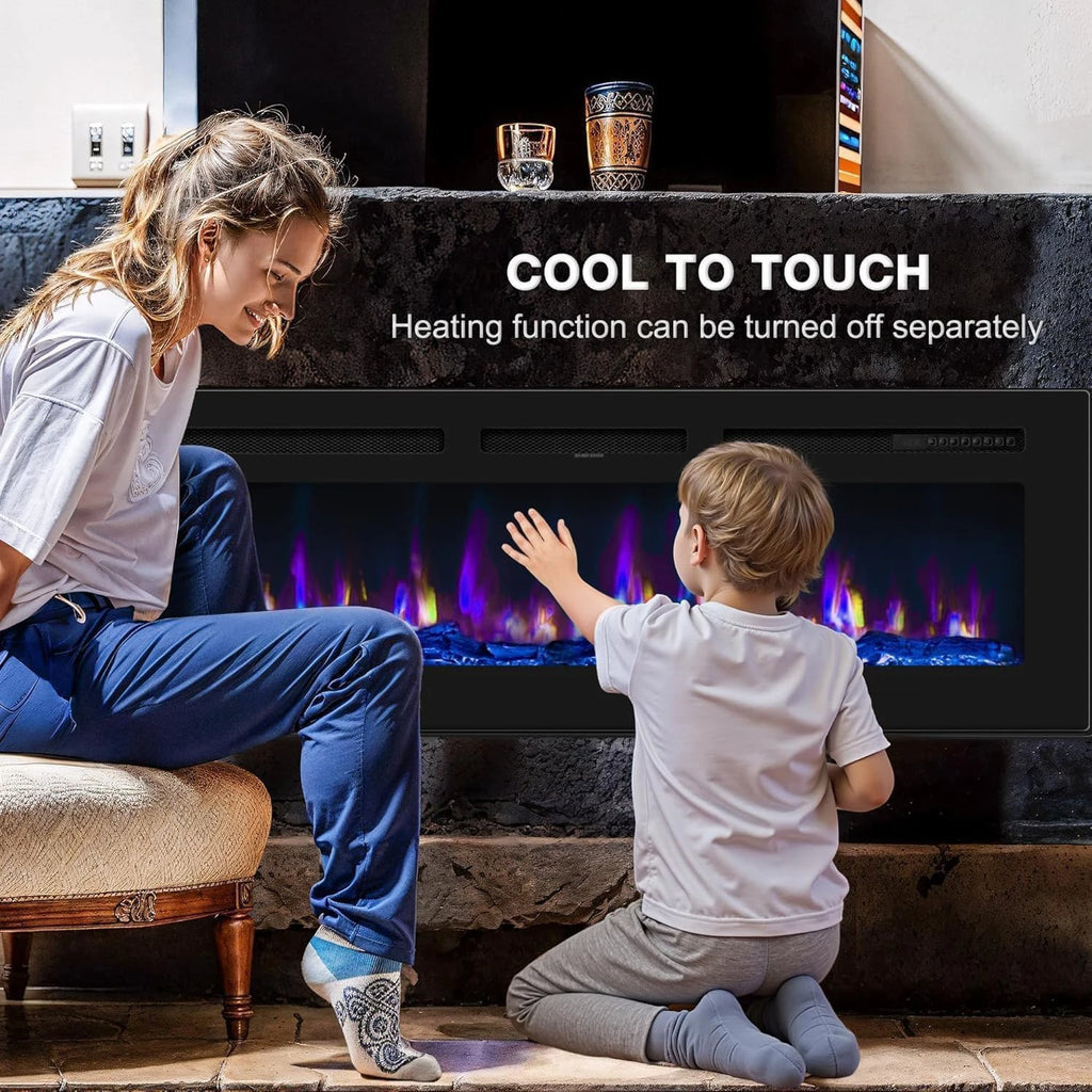 40/50/60inch Wall-Mounted Electric Fireplace, 220V 1500W, Two Levels Of Heating, 3D 12LED Color Modes and Realistic Flame Effect