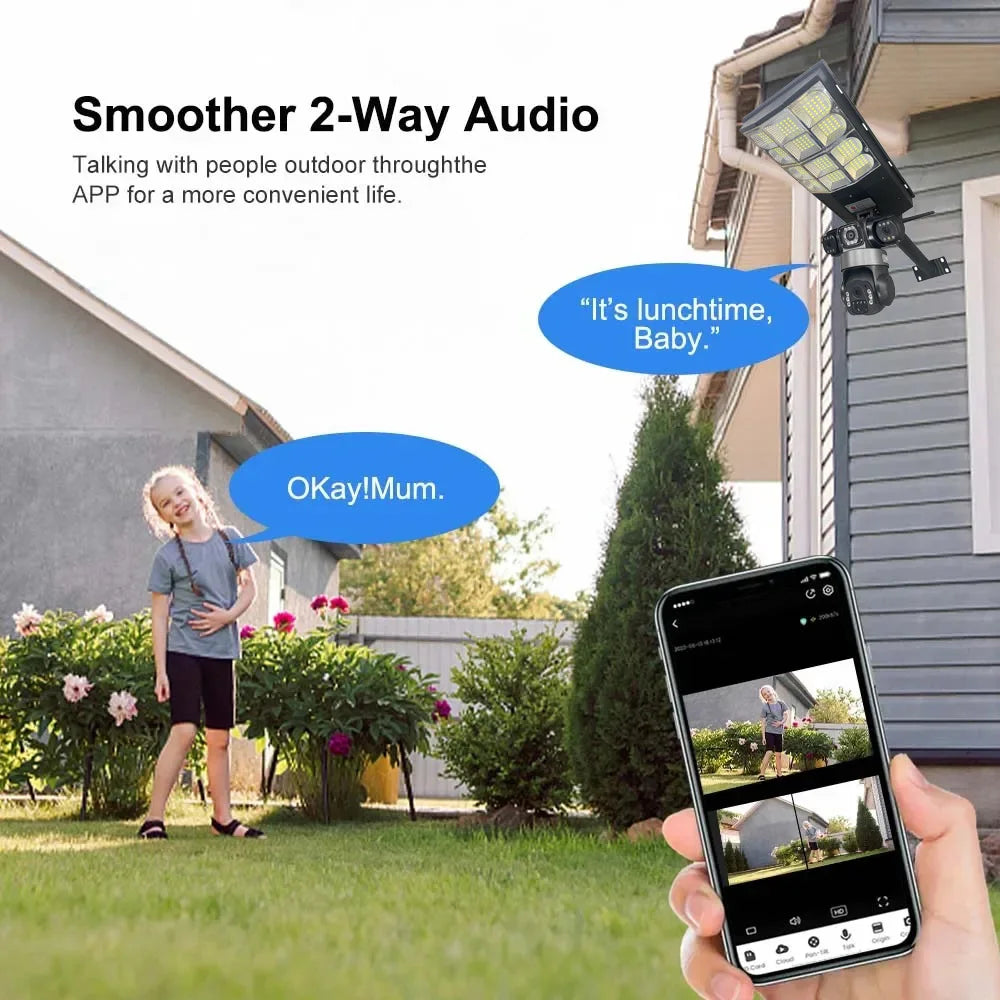 4G Solar Camera V380 Pro 3 Lens LED Street Lamp CCTV AI Human Detection Surveillance Waterproof Outdoor Monitor Built-in Battery