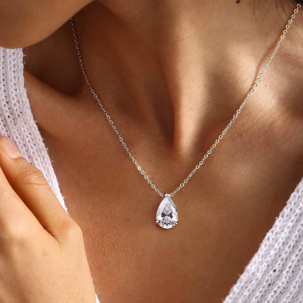 FEOBUR 1-5CT Waterdrop Solitaire Moissanite Necklace with Certificate Real 925 Silver 18K Plated Pear Diamond Pendant for Women