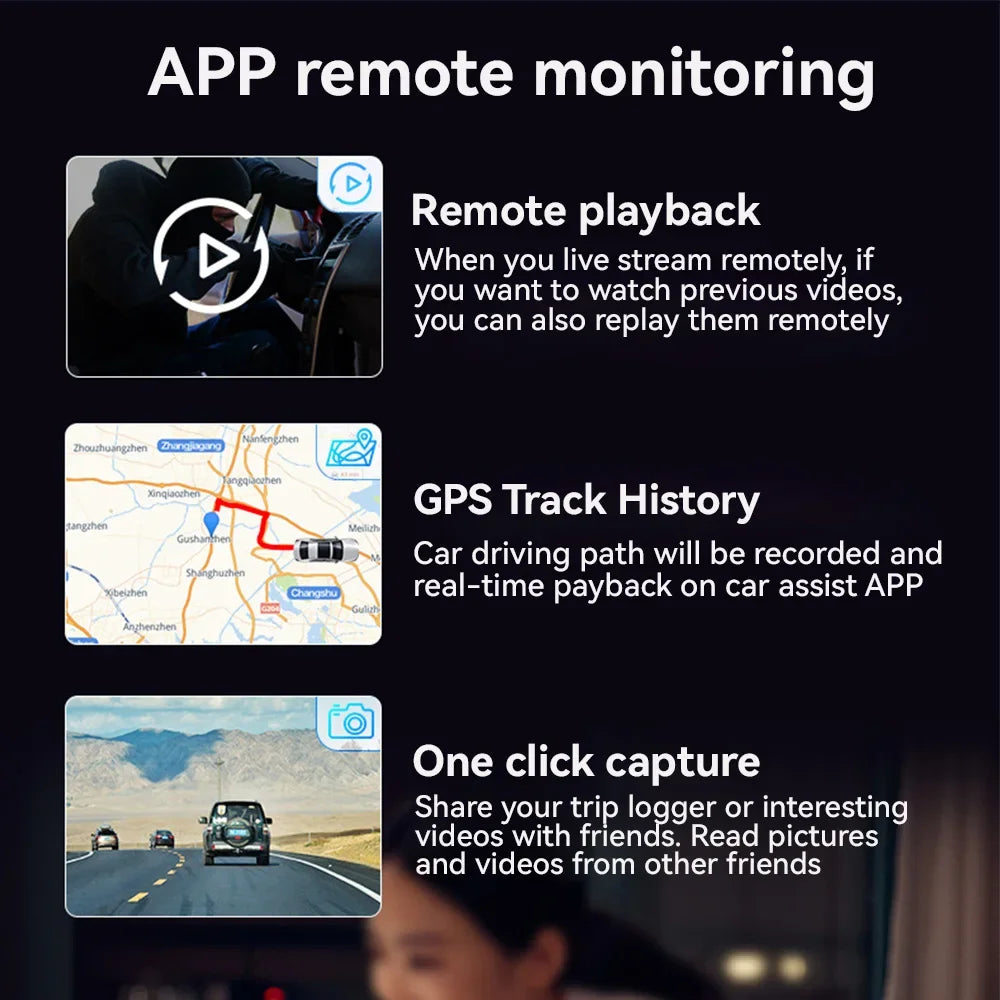 PEGATAH 4G LTE Dashcam GPS Remote Connection Live-View 4K Dual Lens Car Camera 24H Parking Collision Warning Car Video Recorder