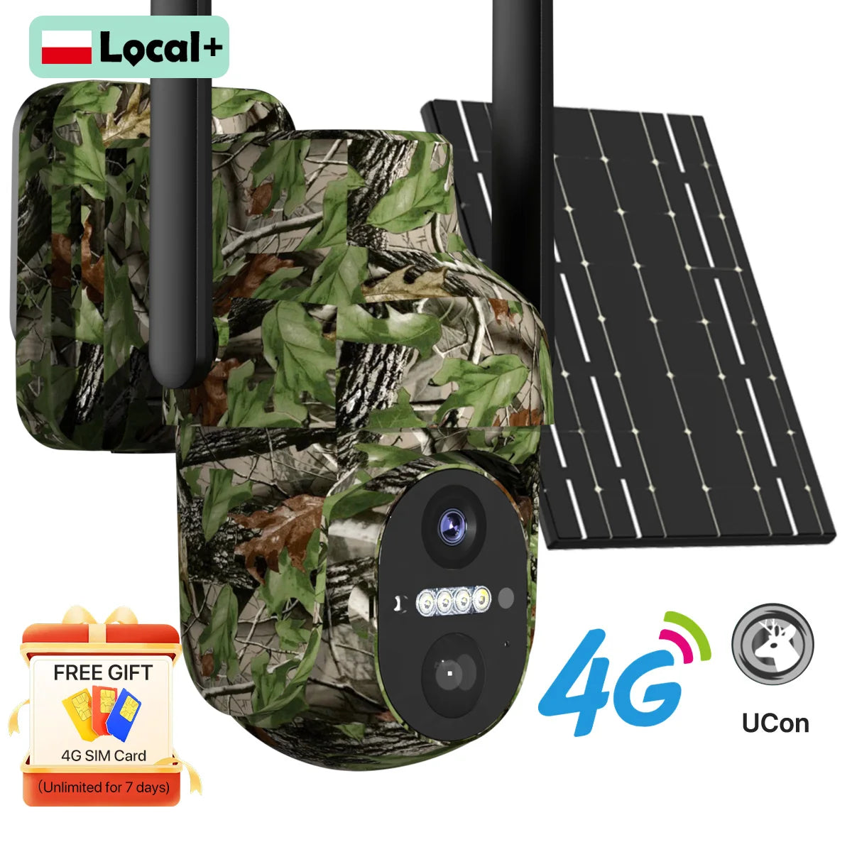 4G SIM Solar Power Supply Camera Outdoor Monitor PIR Human Detection Camouflage Hunting Surveillance HD Night Vision Ucon App