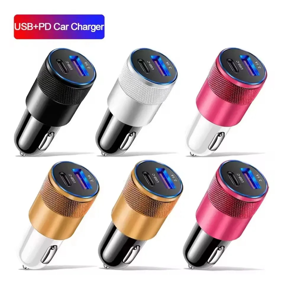 3 件套 3.1A USB Car Charger Type C Fast Charging Phone Adapter for Xiaomi Huawei Pd Phone Charger Adapter Socket Cigarette Lighter