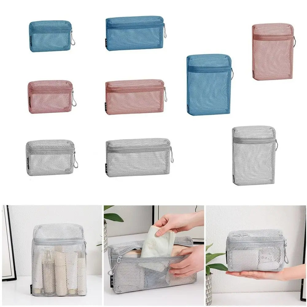 Casual Nylon Storage Pouch With Zipper Hand-held Mesh Pouch Multipurpose Mesh Toiletry Wash Bags Travel