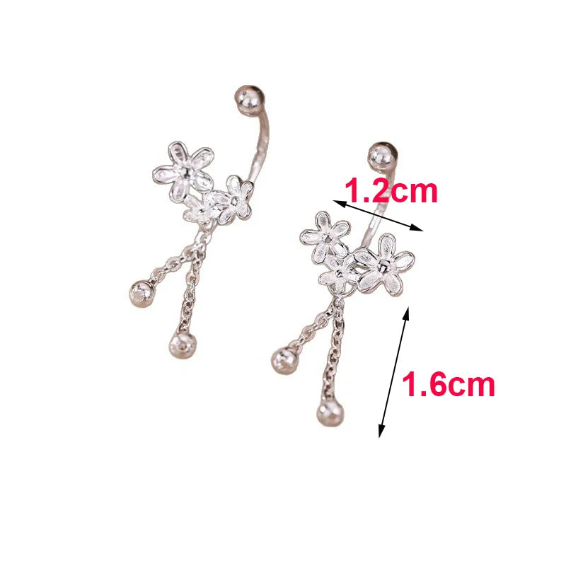 Real 925 Sterling Silver Flower Bead Screw Chain Tassel Plant Stud Earrings For Women Cute Fine Jewelry Light Luxury Accessories