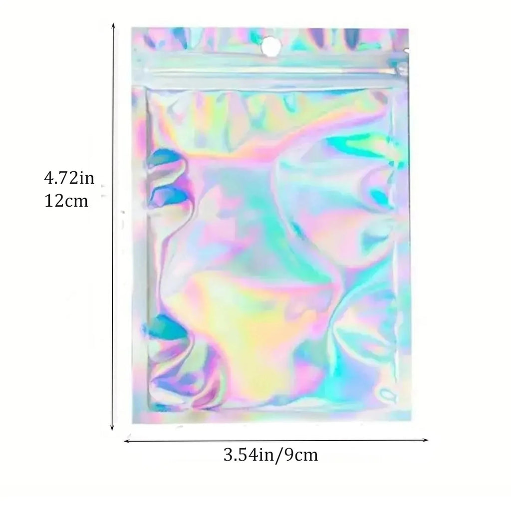 100pcs Holographic Bag Laser Rainbow Pattern Self Sealing Bag Candy Bag Front Window Sample Jewelry Packaging Plastic Pouch