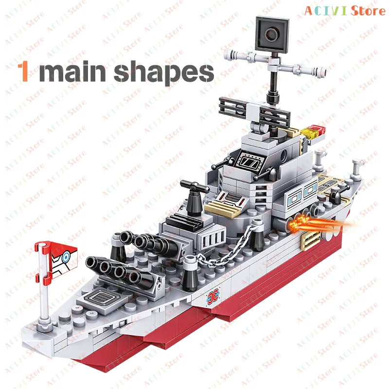 Navy War Chariot Ship Army Boat Plane Model Warships Building Blocks Compatible With Lego  Construction Set for Boys Bricks Toys