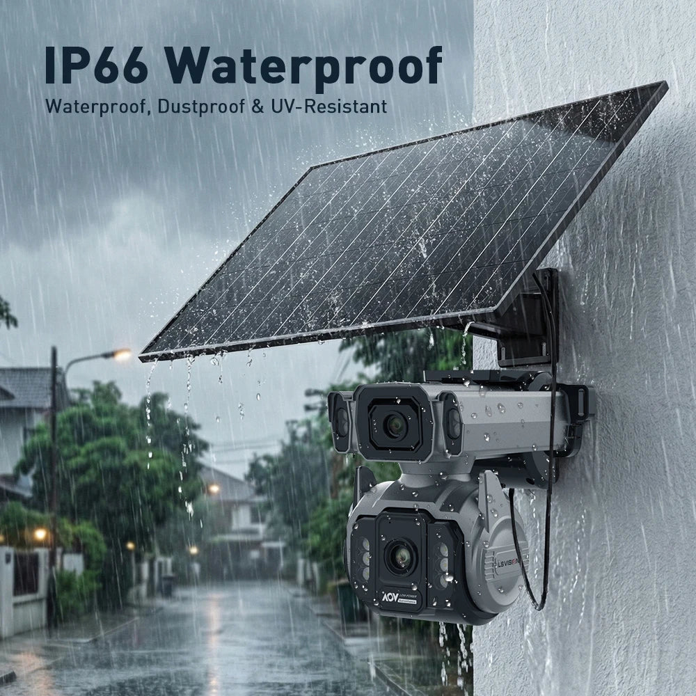 LS VISION Dual Screens 10MP AOV Solar Camera Outdoor 12X Zoom 24/7 Recording 4G SIM Auto Tracking Zoom PTZ Security Cameras CCTV