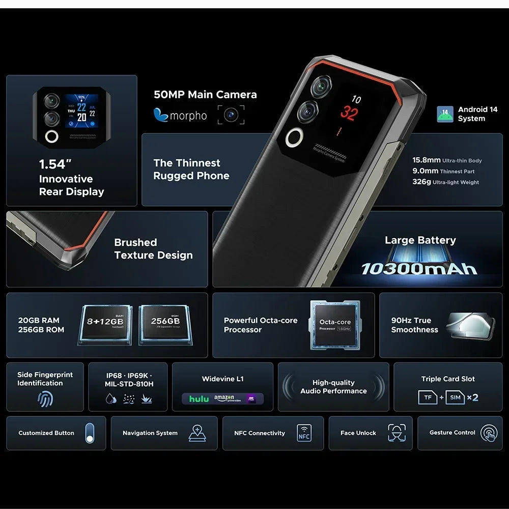 Global Version DOOGEE Blade10 Max Rugged Phone 32GB(8+24) 256GB 6.56” HD+ IPS UNISOC T7200 Octa Core 50MP Camera Android 15 NFC