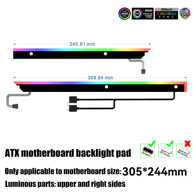 Computer M/B RGB Backlight Panel, 5V ARGB Divine Light Pollution, New Strong Compatibility for MATX/ATX Mobo Strip Backplate
