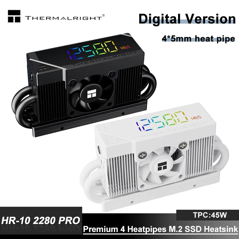Thermalright HR-10 2280 PRO Digital Display M.2 SSD SSD Solid State Drive Heat Sink 4X5mm Heatpipes 3cm Fan Support PCI-E5.0