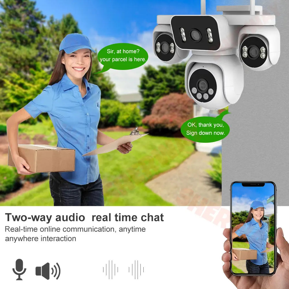 10K 20MP WiFi Security Camera Outdoor 16X Zoom 4 Lens 4 Screen 360° PTZ Camera IR Color Night Vision CCTV Wireless Surveillance