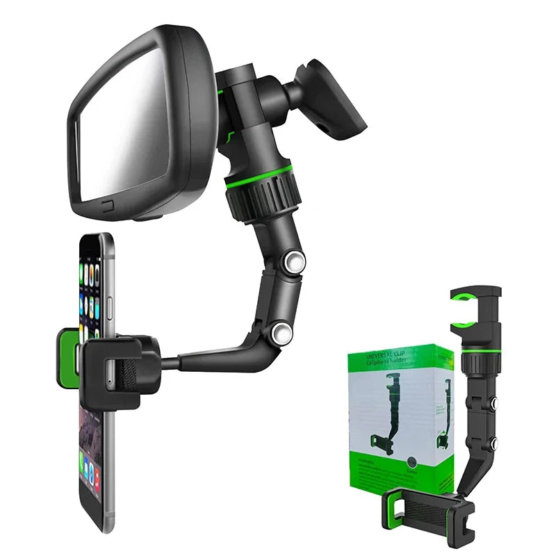 360° Rotatable Extendable Car Phone Holder - Rearview Mirror Mount, Adjustable Length, Multifunctional