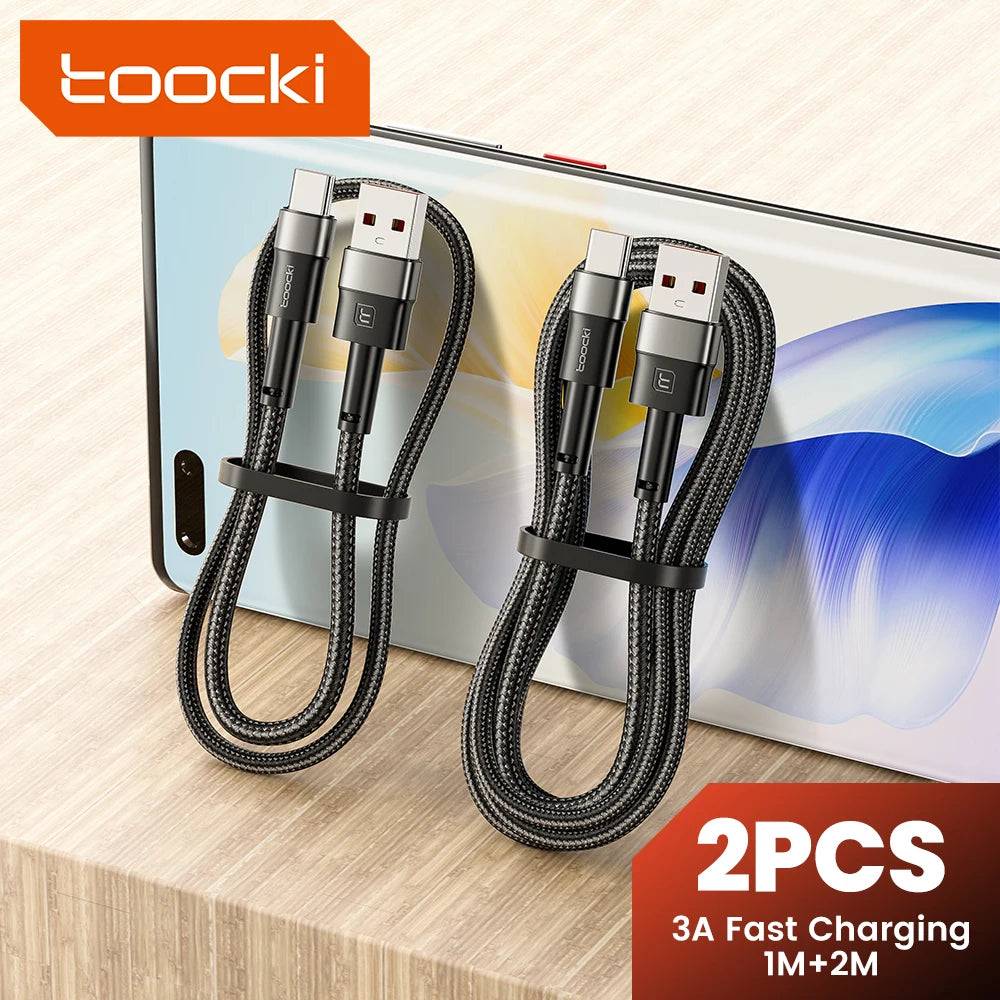 Toocki 2PCS 3A USB Type C Cable For Realme Xiaomi Samsung Fast Charging Wire USB C Charger Data Cord For iPad Samsung Poco 1m 2m