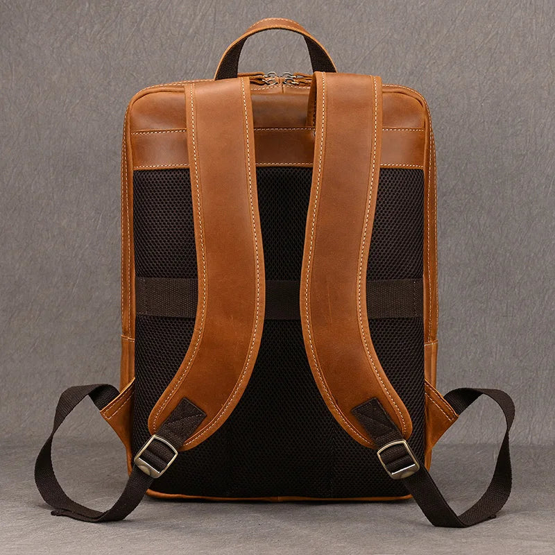 2025 New Fashion Leather Bagpack Bag 14 15.9 Laptop Backpack for Man Male Genuine Leather Men's Travel Bagpack Crazy Horse Skin