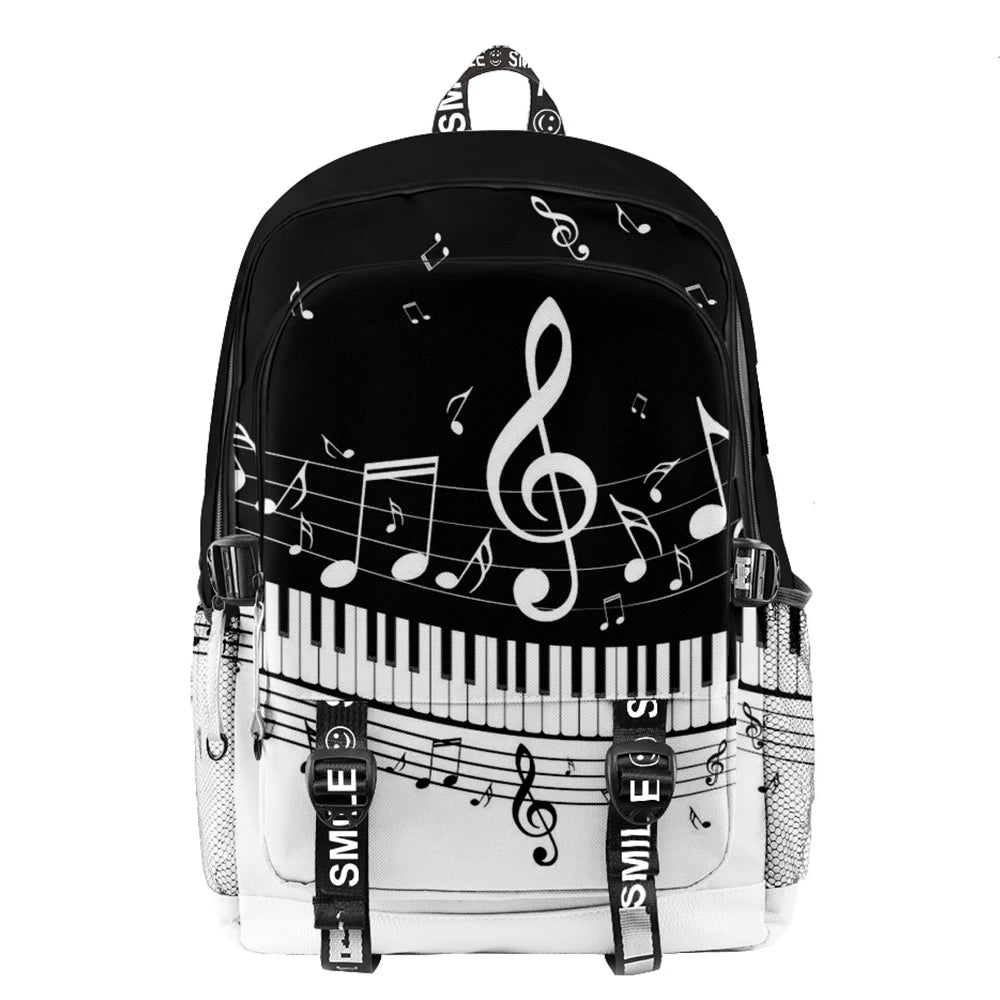 Piano Notes Black and White Pattern Large Capacity Student School Bags for Boys Girls Kids Bookbag Men Casual Shoulder Backpack
