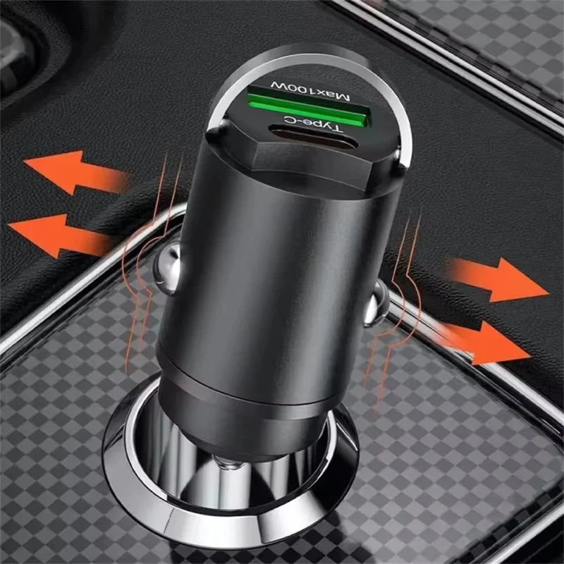 100W Mini Car Charger Lighter Fast Charging for iPhone QC3.0 Mini PD USB Type C Car Phone Charger for Xiaomi Samsung Huawei