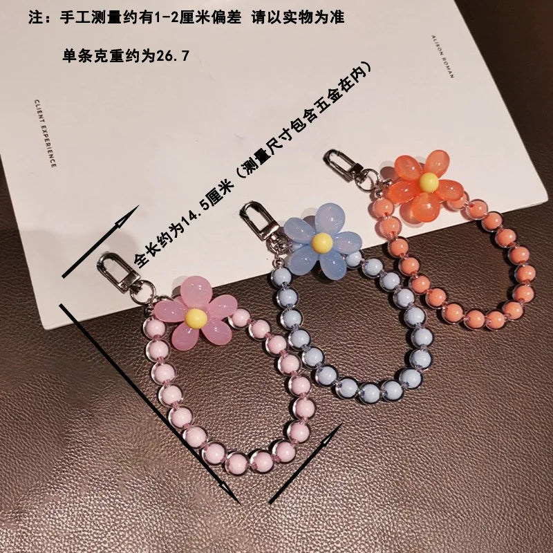 Phone Anti-lost Lanyard Key Short Wrist Pendant Colorful Macaron Round Bead Pendant Women's Hand-held Chain Mobile Phone Lanyard