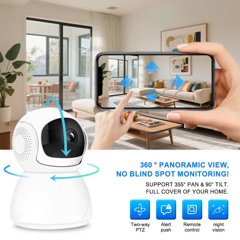 Wireless PTZ Camera Indoor IP Camera Wi-Fi Surveillance for Home Security Camera Night Vision CCTV Camera Pet Dog Camera