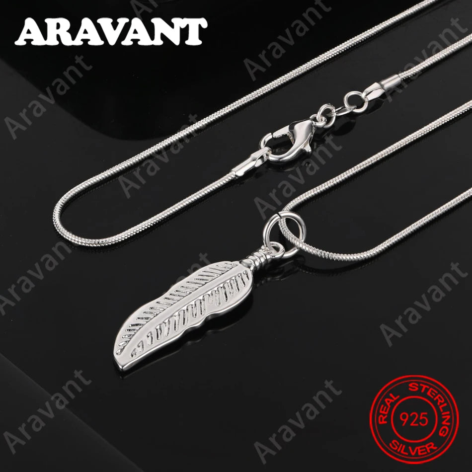 925 Sterling Silver Feather Pendant Necklace Small Fresh Design Women'S Engagement Jewelry