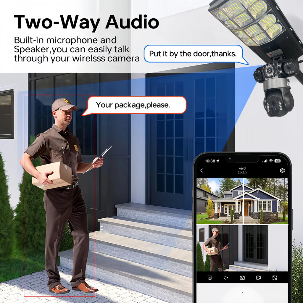 V380PRO Solar Streetlight Three Lens 4G Camera Built in Battery Automatic Lighting Outdoor Low Powered Monitor Light PTZ Camera