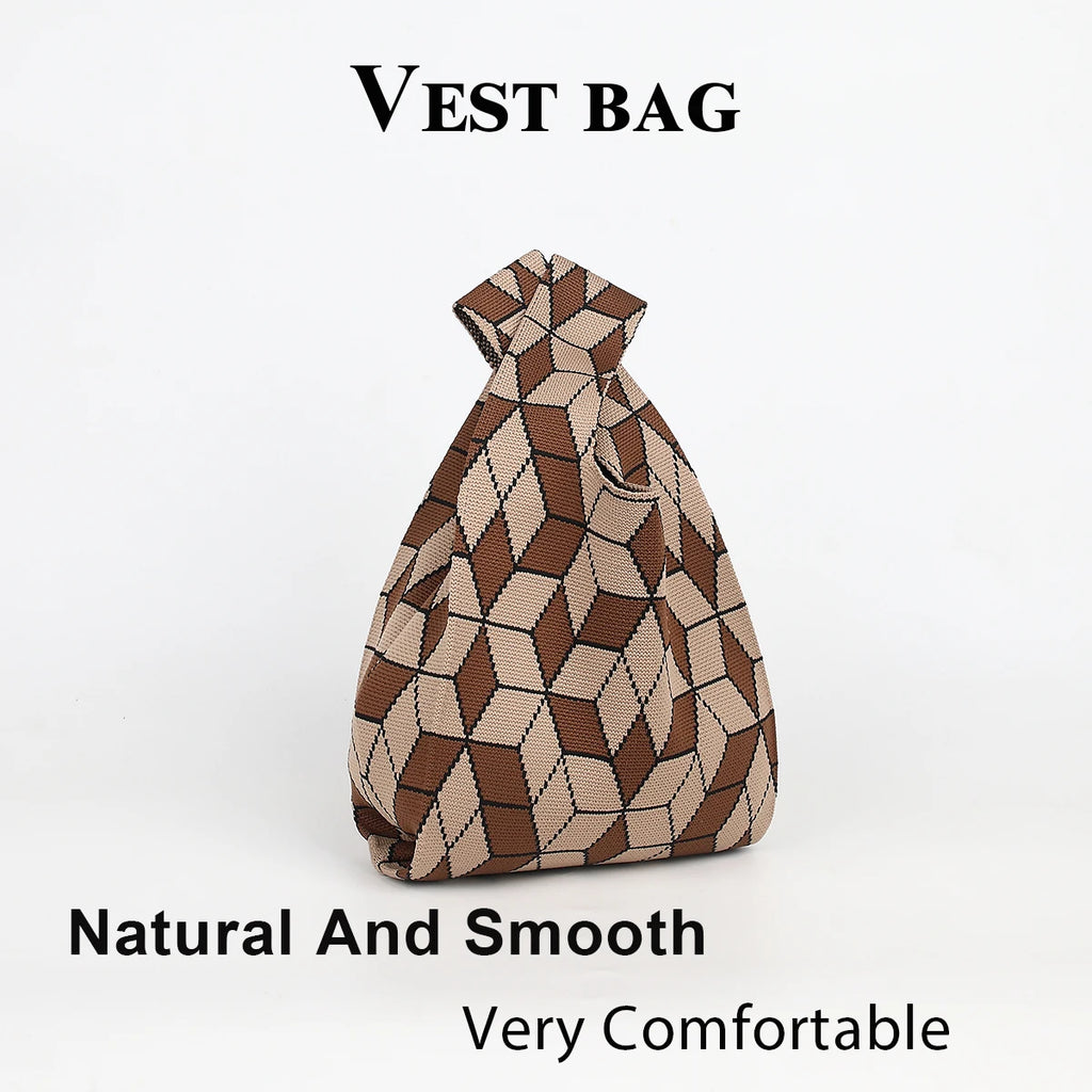 Diamond-Patterned Foldable Large-Capacity Knitted Bag, Durable and Versatile for All Seasons, Suitable for Women's Casual Fashion, Ideal for Travel, Walking, Shopping, and Carrying Umbrellas, Cell Phones, Cosmetics, and Books