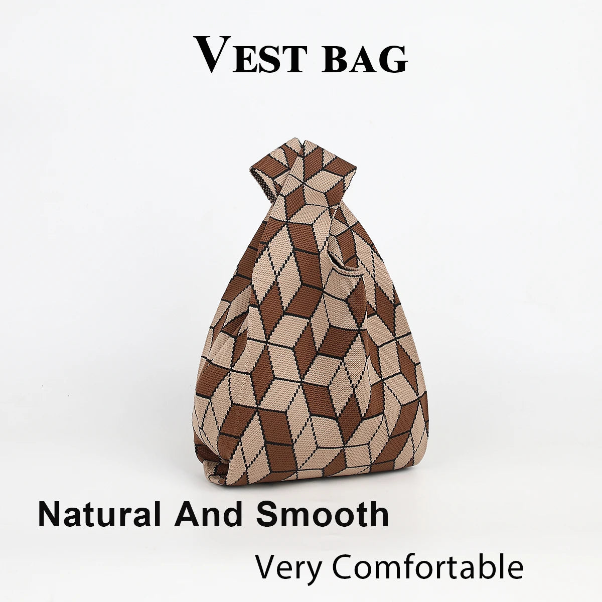 Diamond-Patterned Foldable Large-Capacity Knitted Bag, Durable and Versatile for All Seasons, Suitable for Women's Casual Fashion, Ideal for Travel, Walking, Shopping, and Carrying Umbrellas, Cell Phones, Cosmetics, and Books