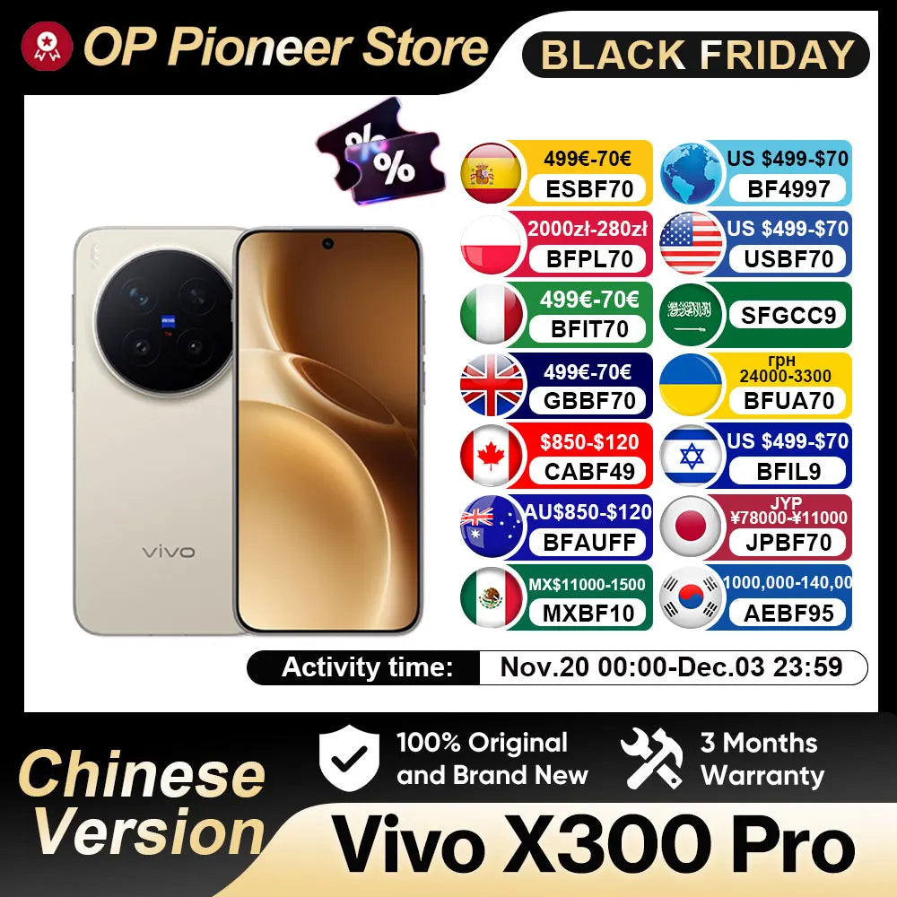 Vivo X300 Pro 5G smartphone android MediaTek Dimensity 9500  200MP Zeiss APO Super Telephoto Lens 6.78”AMOLED 120hz 6510mAh NFC