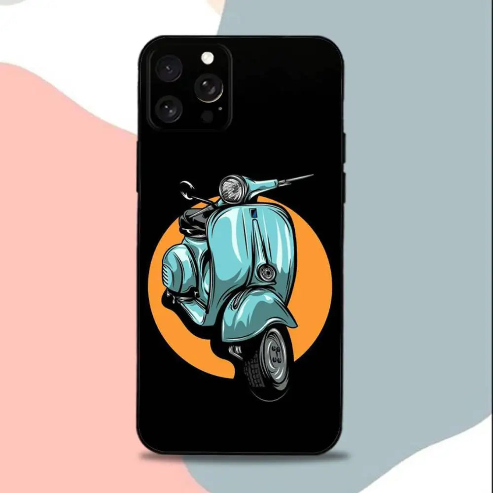 Cool V-Vespa S-ScooterS Phone Case For iPhone 15,13,16,12,11,17,14,Plus,Pro,Max,XS,XR,X,SE,Mini,Soft Silicone Black Cover