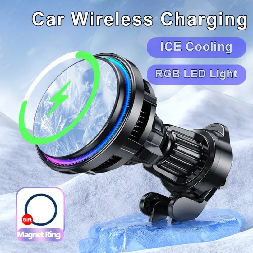 VIKEFON 15W ice Cooling Magnetic Wireless Car Charger for iPhone 16-12 Pro Max MacSafe Car Phone Holder Fast Charging Station