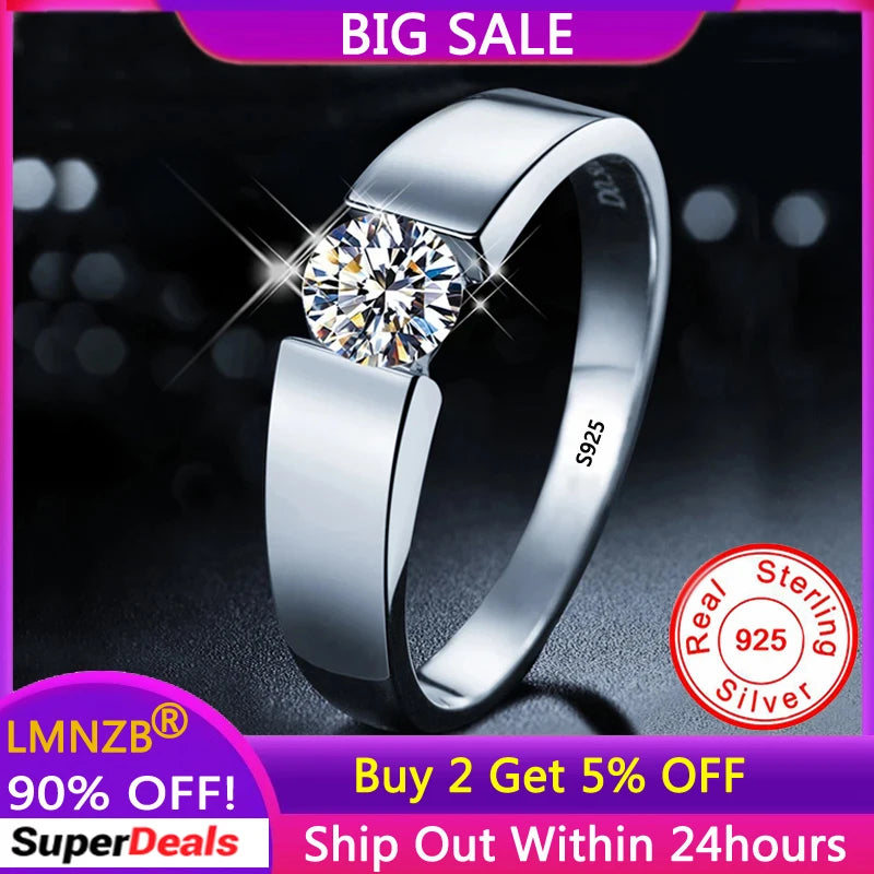 Allergy Free 925 Sterling Silver Ring With Credentials, Round 0.5ct Zirconia Diamant Wedding Band Gift Jewelry for Women and Men
