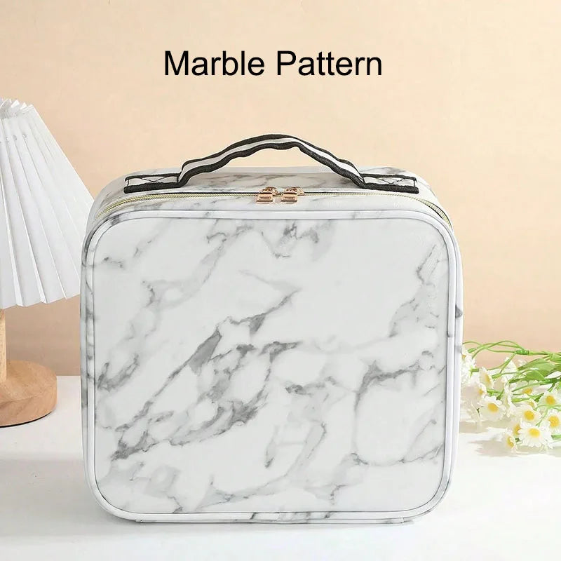 Makeup Organizer Case With Mirror Light 3 Adjustable Brightness Travel Train Cosmetic Toolbox Tattoo Tool Women Makeup Bag Case