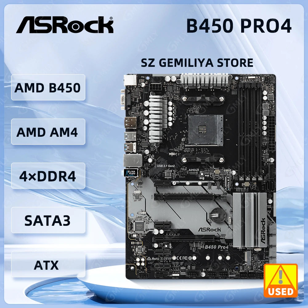 ASRock B450 Motherboard B450 PRO4 Motherboard Supports Ryzen 5600G 5700 5800X 1600 4300 3000 320GE CPU AM4 DDR4 128G ATX
