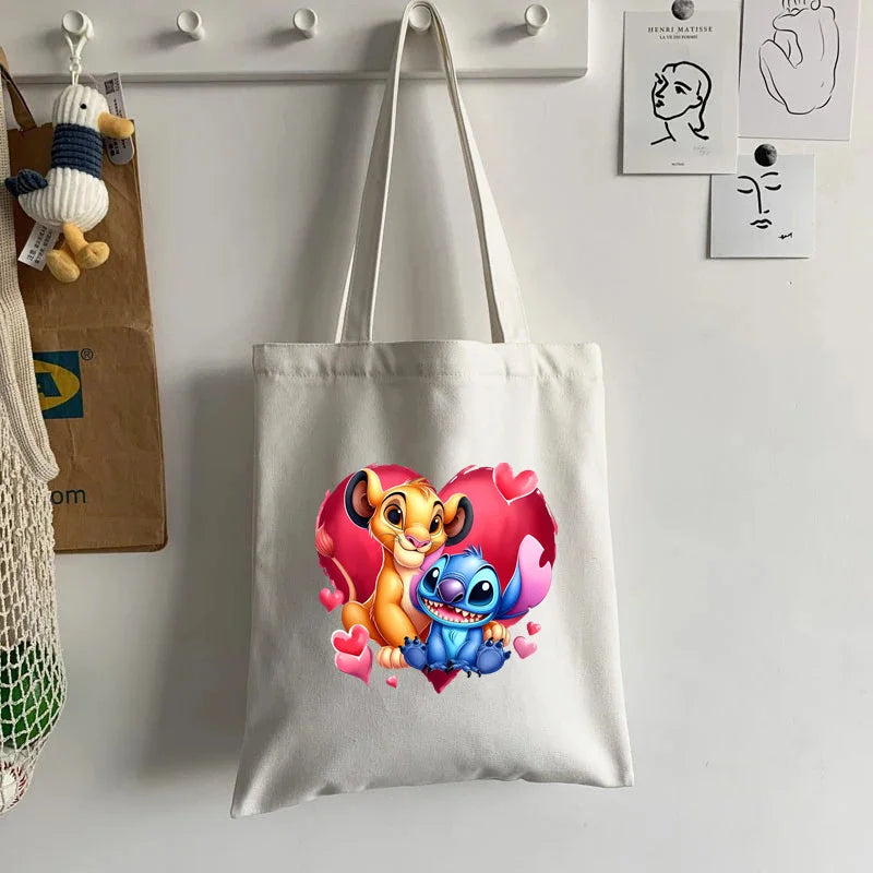 Cute Lilo Stitch Women's Tote Bag Canvas High Capacity Soft Shoulder Bag Women's Handbag Casual Comunting Shopping Bags Gift