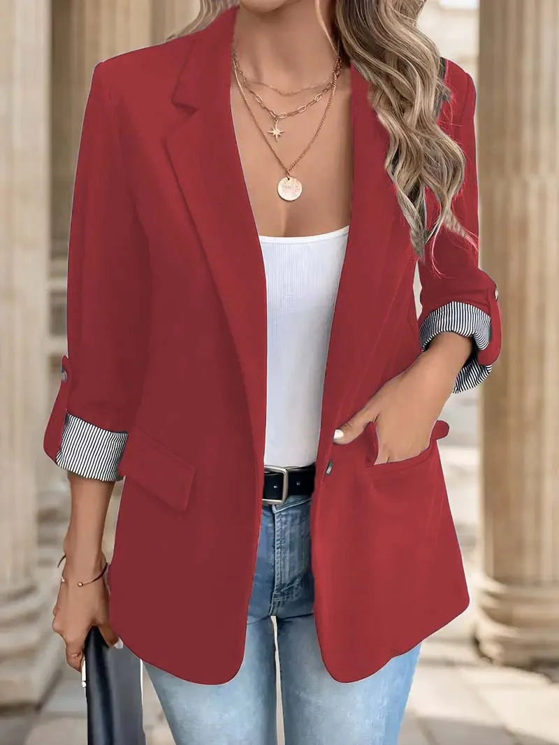 2025 new fashionable casual button up suit slim fit seven quarter rolled sleeve suit jacket for women