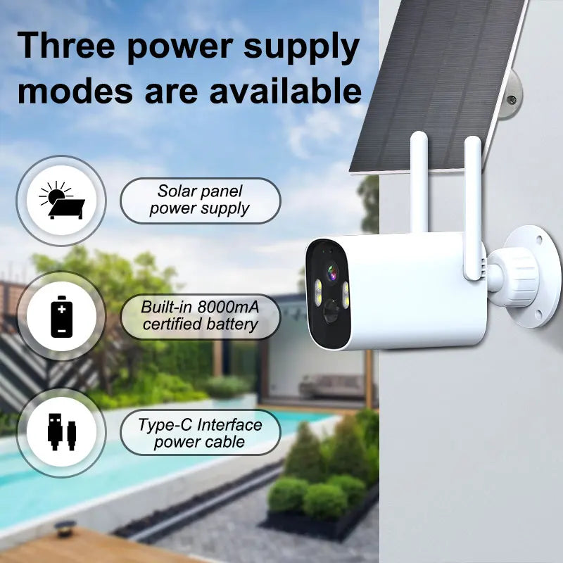 4MP Outdoor Solar-Powered Wireless WiFi Camera with Night Vision Motion Sensor Wireless Home Security Surveillance CCTV Camera
