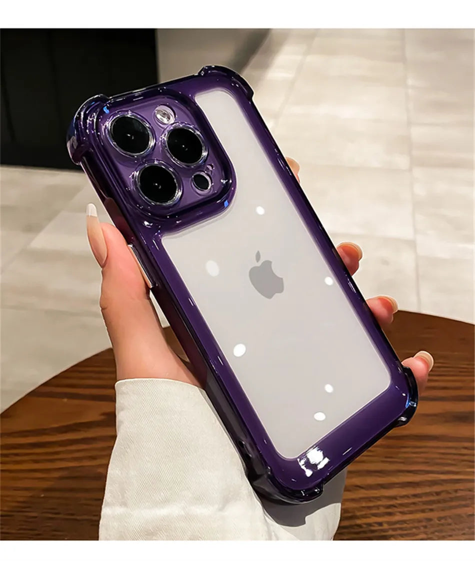 Luxury Shockproof Clear Phone Case For iPhone 15 14 13 12 11 Pro Max 14 15 Plus Silicone Bumper Transparent Hard Back Cover