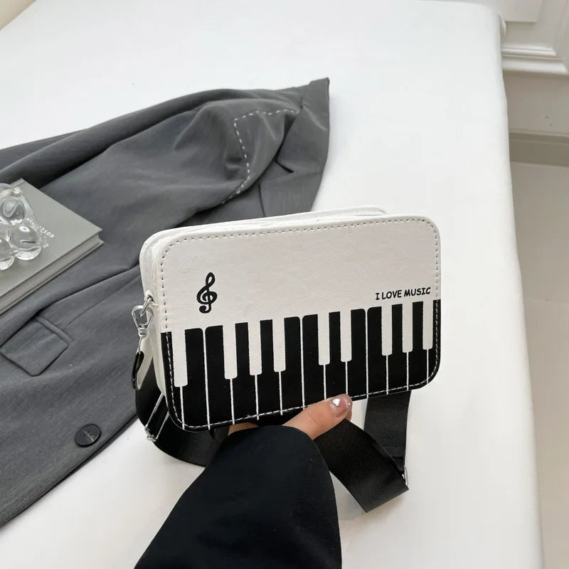 Fashion Contrast Color Handbag Creative Polka Dot Piano Note Small Square Bag Flip Zipper Shoulder Bag Y2k Style Crossbody Bag