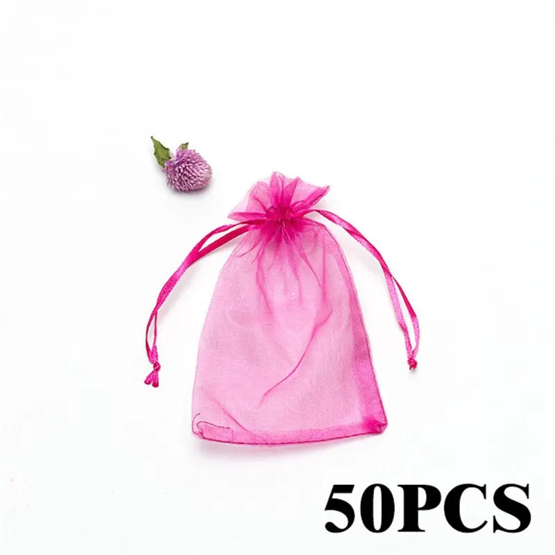 50pcs/Lot Multicolor Jewelry Packaging Bag 7*9 11*16 15*20cm Organza Bags Gift Storage Wedding Drawstring Pouches Wholesales