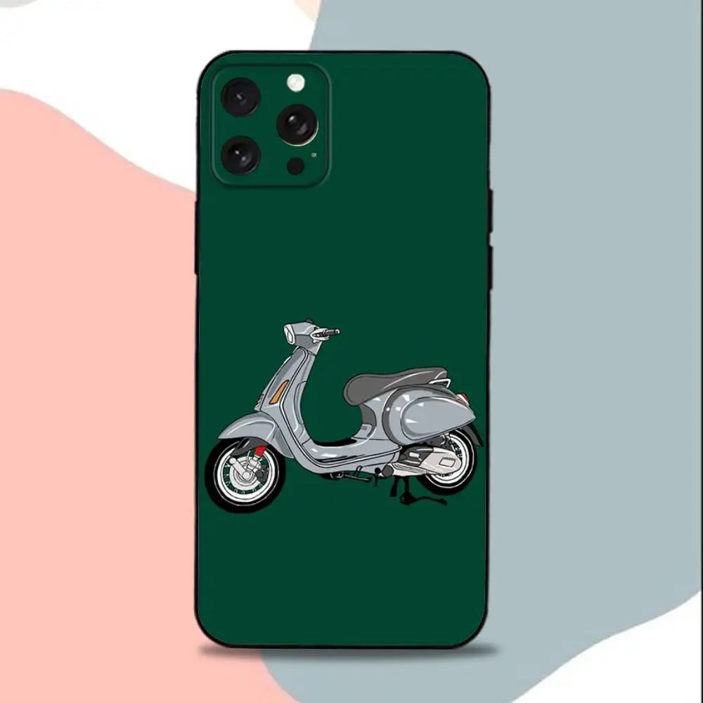 Cool V-Vespa S-ScooterS Phone Case For iPhone 15,13,16,12,11,17,14,Plus,Pro,Max,XS,XR,X,SE,Mini,Soft Silicone Black Cover