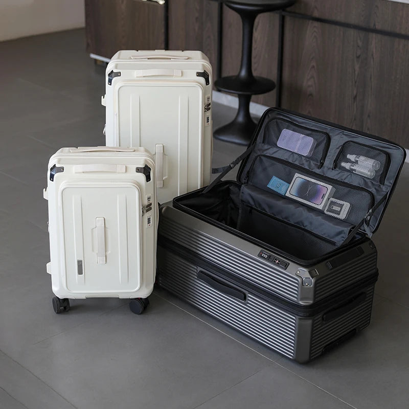 Large Capacity PC Material Suitcase 20/28/32/34-inch Deep-Compartment Travel Luggage with Combination Lock Side-Open Hard Shell