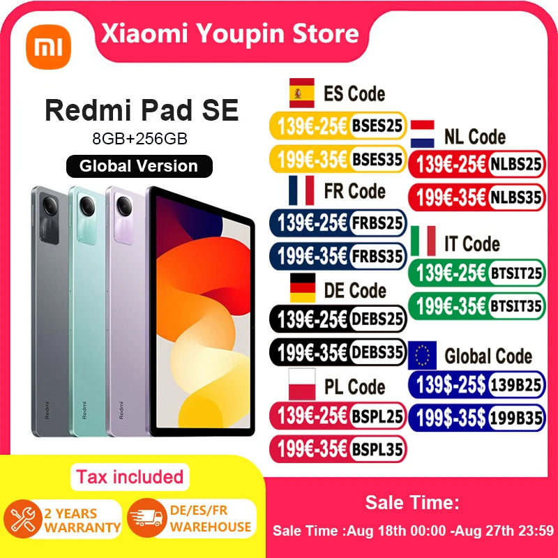 Global Version Xiaomi Redmi Pad SE 11 Inch Tablet Snapdragon®680 Quadspeakers Dolby Atmos®11 "Display 8000mAh Large Battery
