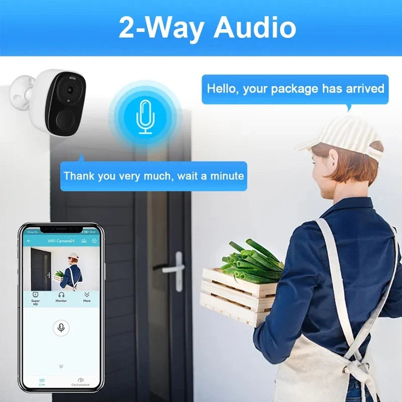 Wireless Outdoor Security Camera, 2K, 3MP, Battery Powered, WiFi, Spotlight Siren, 2-Way Audio, Waterproof