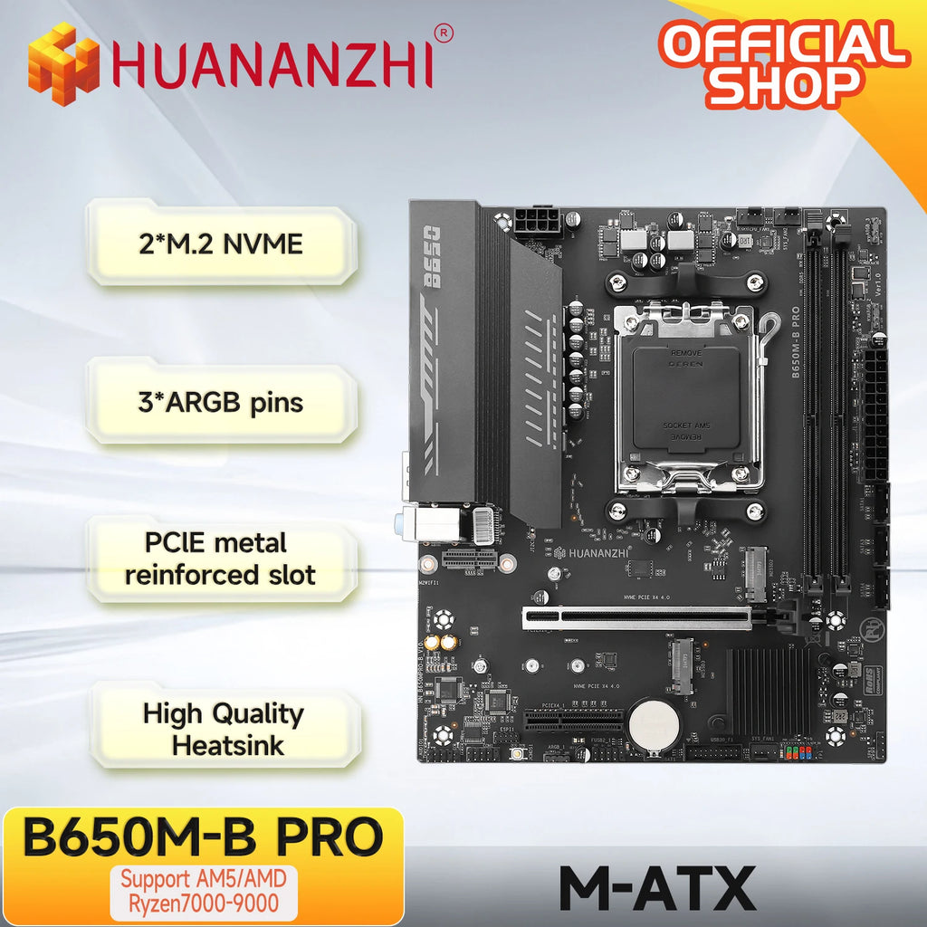 HUANANZHI B650M B PRO AMD AM5 Motherboard Supports Ryzen R5 R7 7000 8000 9000 Series M.2 NVME WIFI Dual Channel DDR5 EXPO RAM