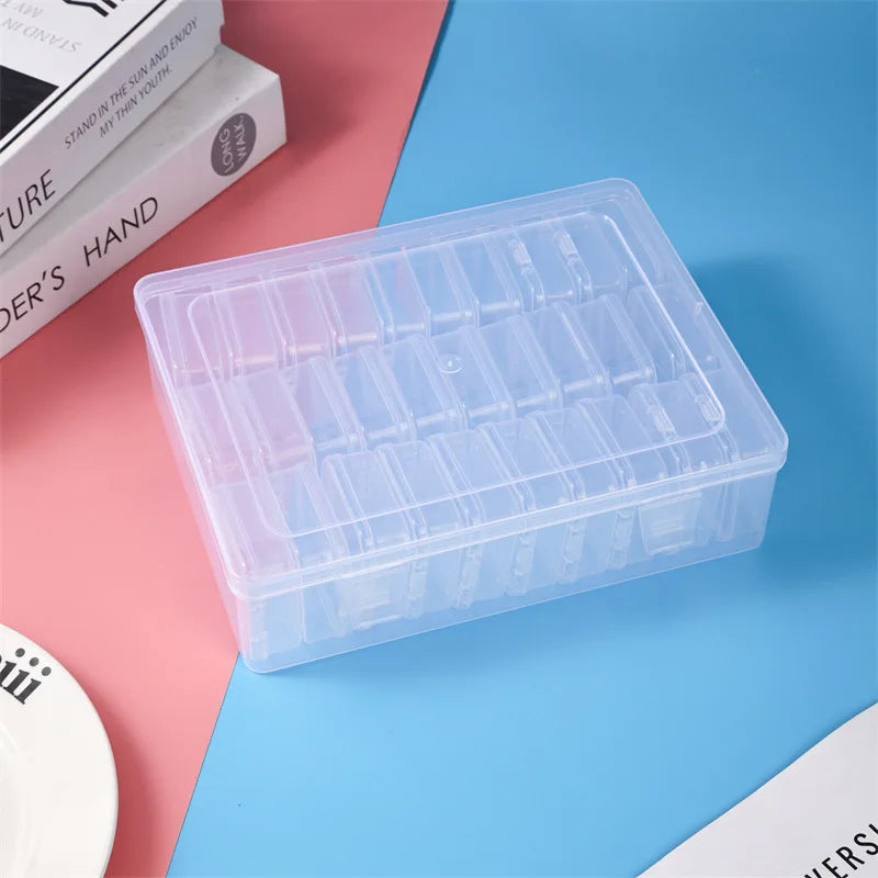 Durable plastic storage box, 14/30 compartments and small container - transparent jewelry and small item organizer