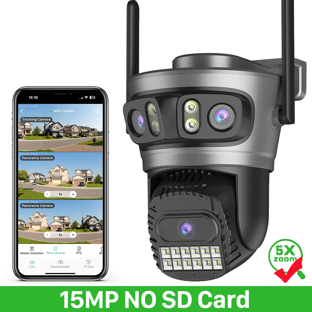 ABUNTU 20MP 10K PTZ Wifi Camera Four Len 10X Zoom Surveillance Camera Outdoor 360°No Dead Angle Ultra Long Night Vision Security