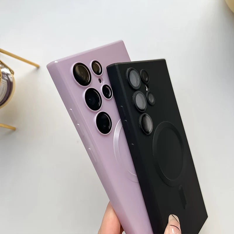 Original For Magsafe Magnetic Silicone Case For Samsung Galaxy S25 S23 S22 S21 S24 Ultra Plus Matte Cases Wireless Charge Cover