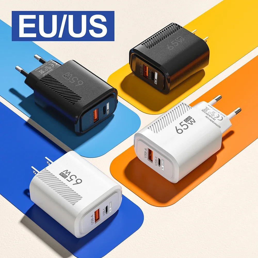 Total 65W GaN Charger USB PD Fast Charging High Speed Type C Quick Charge Mobile Phone Wall Adapter for IPhone 15 Pro Xiaomi 14