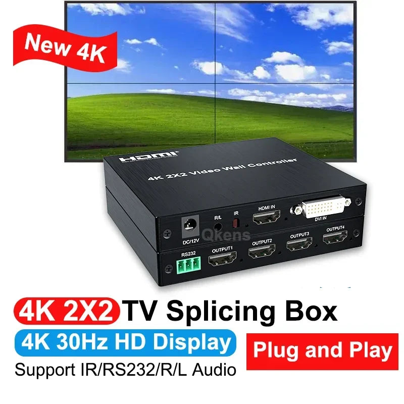 4K 2x2 HDMI TV Wall Controller Multi Monitor Splicing Processor 1X2 1X4 1X3 2X1 3x1 4X1 Video Wall Stitching Box Screen Splicer
