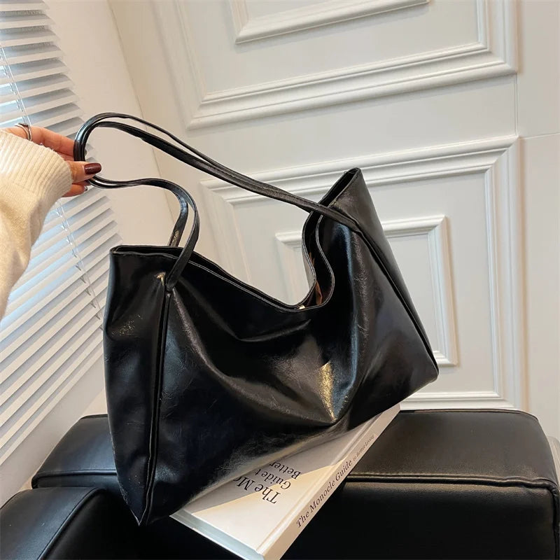 Women Tote Bag Fashion Underarm Pouch Large Capacity Soft Pu Leather Shoulder Bag Retro Crossbody Bag Casual Portable BucketBags